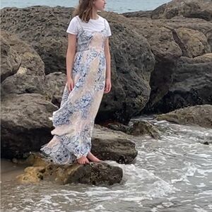 Free People Blue and Pink Flowy Maxi Dress